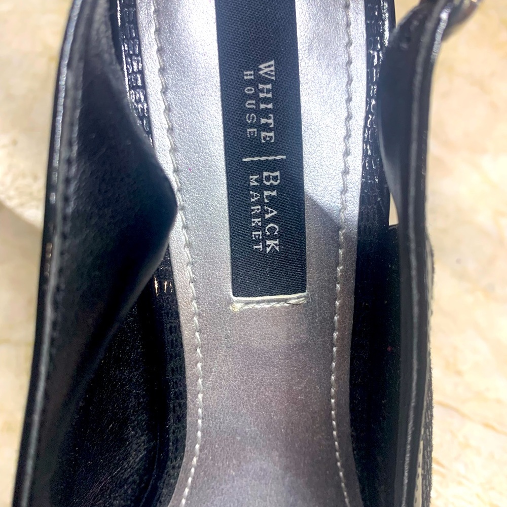 White I Black black nearly new sling back strap peep-toe heels 8M